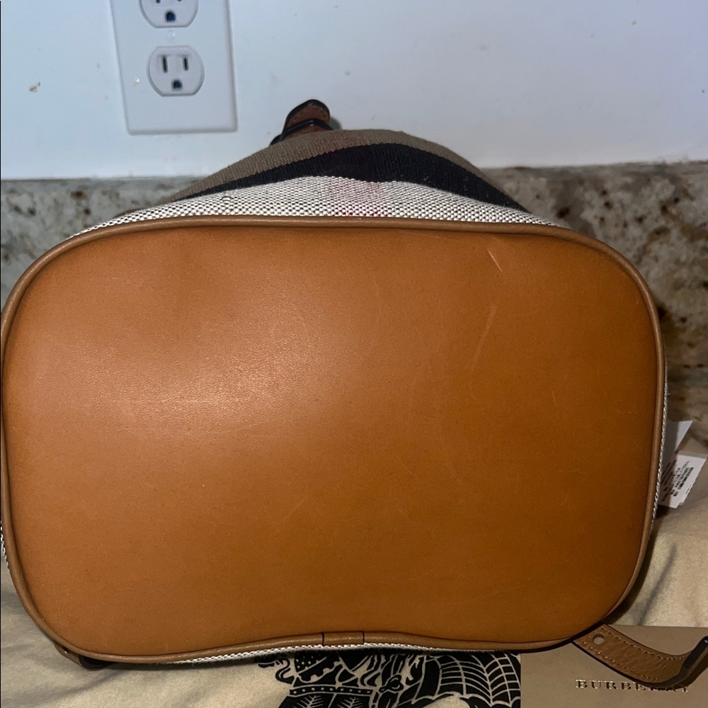Burberry Tan & Brown Canvas Drawstring Backpack with Leather Trim - Picture 3 of 7